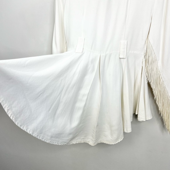Vtg 80s 90s white power shoulder fringe sleeve military western peplum jacket 3 - Picture 17 of 17